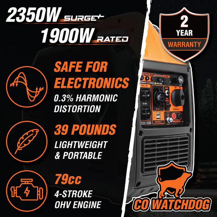 Generador wen 2350 Watts, liviano. Stats:
Safe for electronics
39 lb
79cc