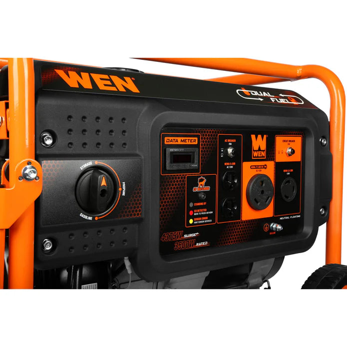 Generador 4300 Watts duel fuel con ruedas y mangos. Switch encendedor y salidas 120.