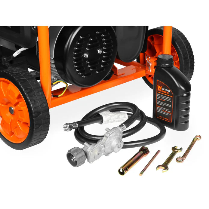 Generador 4300 Watts duel fuel con ruedas y mangos.