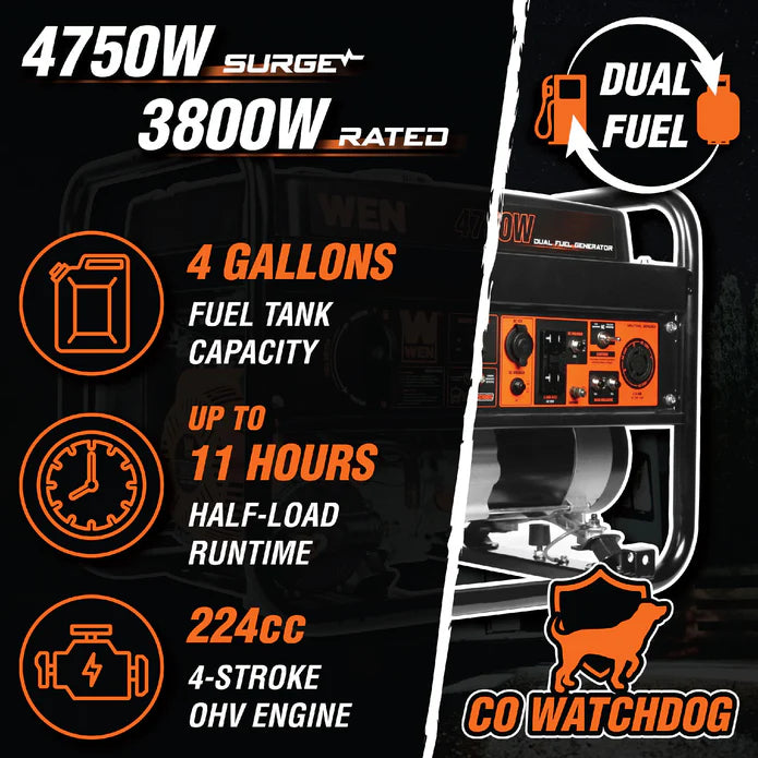 Generador wen dual fuel con switch encendedor y salida 120 V