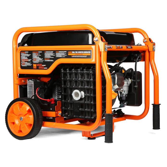 Generador Wen Dual Fuel 4500 con ruedas y mangos.
