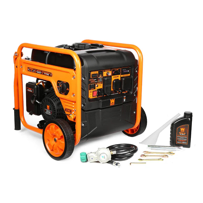 Generador Wen Dual Fuel 4500 con ruedas y mangos.