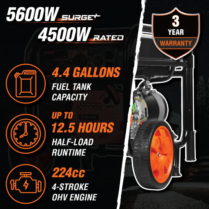 Generador WEN 5650 Watts con ruedas y mangos.
