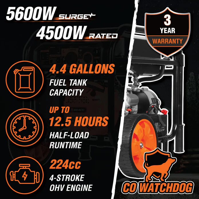 Generador WEN 6950 Watts con ruedas y mangos.